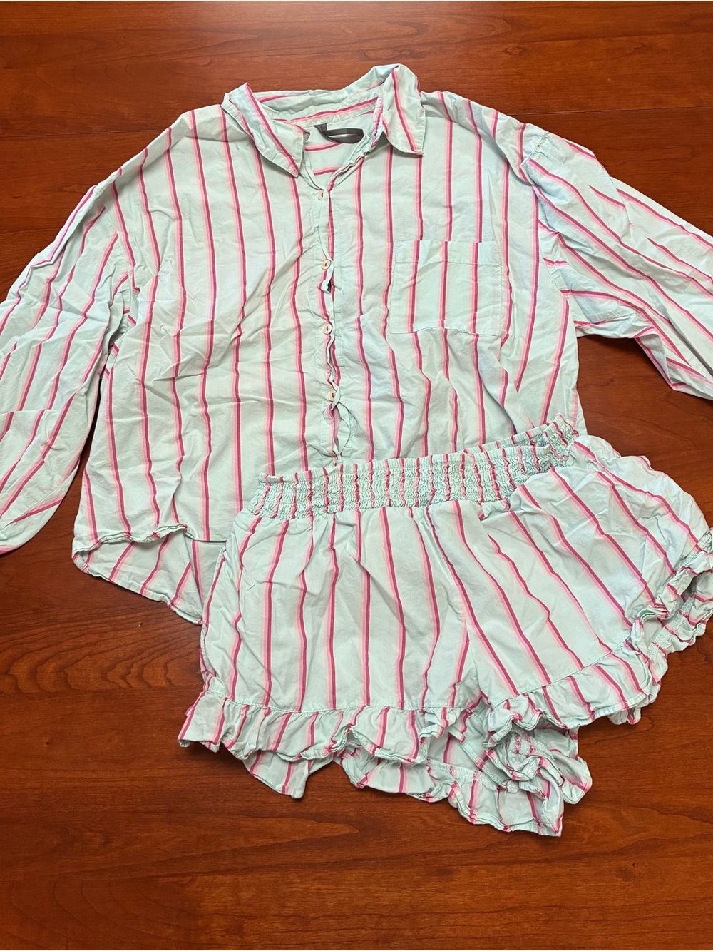 Anthropologie Striped Pajama Set Size M Ruffle Shorts
